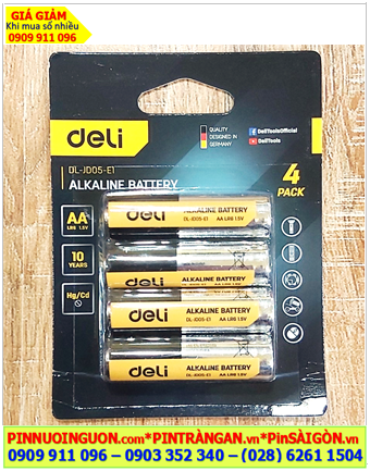 Pin DELI LR6 DL-JD05-E1,  Pin tiểu AA 1.5v Alkaline DELI LR6 DL-JD05-E1 chính hãng (Loại vỉ 4viên)